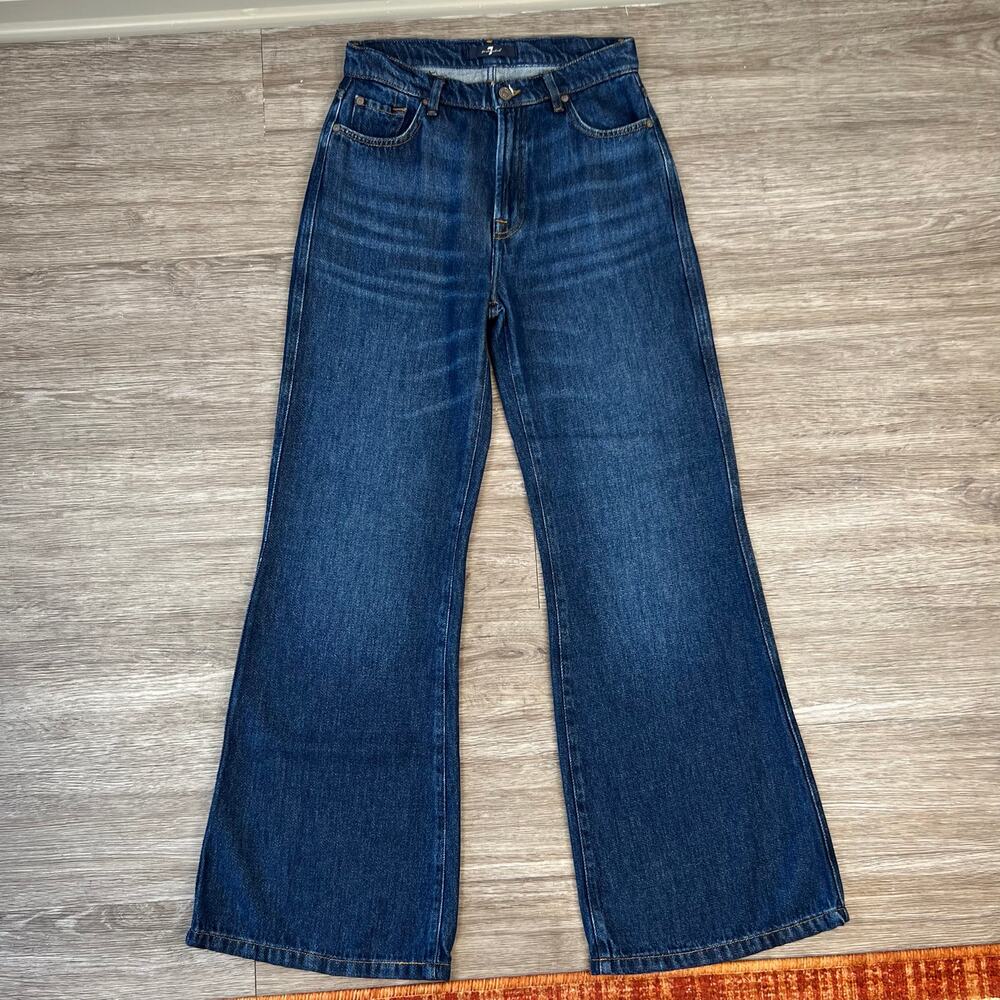 7 For All Mankind Modern Dojo Tailorless Wide Leg Dark Wash Jeans (Sz 28)